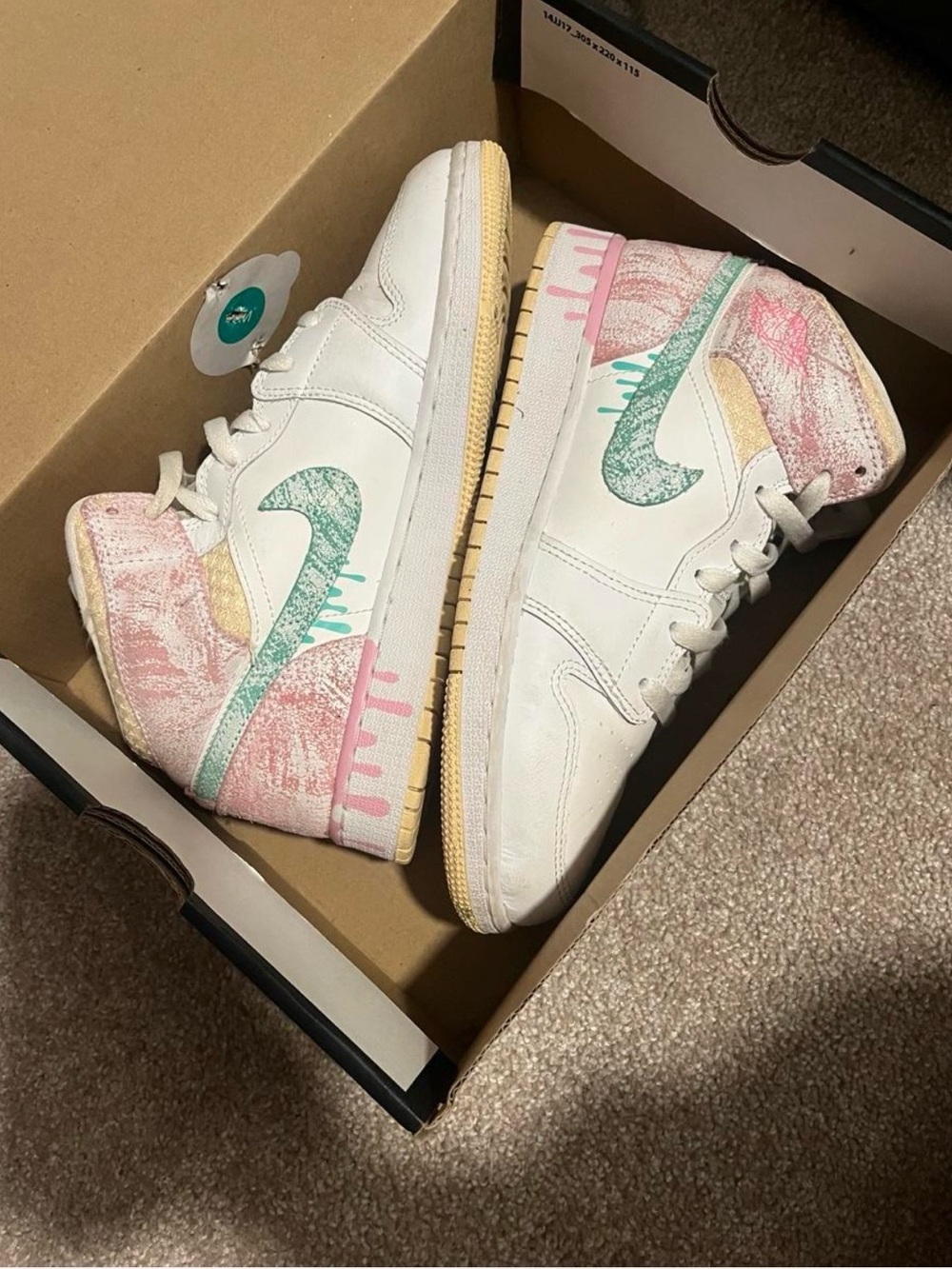 Nike White High-Top Sneakers with Pink and Mint Accents